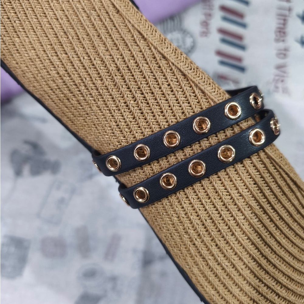 Alaia Camel Woven Mary Jane Flats with Black Studded Strap - Picture 4 of 7